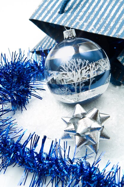 blue and silver christmas decorations