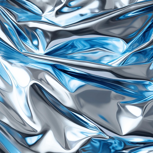 Фото Синяя серебряная гладкая ткань металлическая декоративная текстура аи создала концепцию