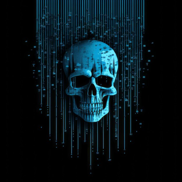 Photo a blue skull on a black background