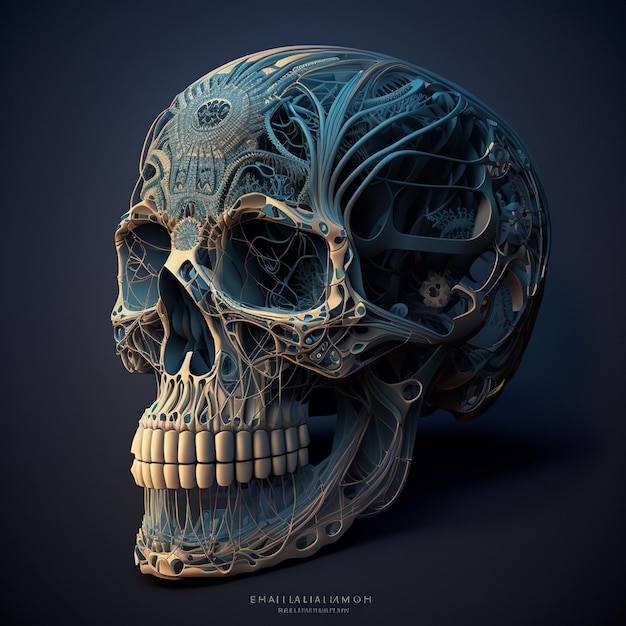 A blue skull with a white skull on it