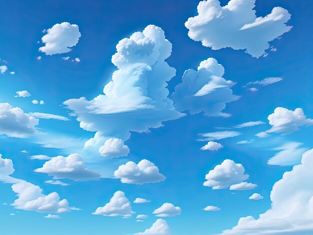 Blue sky in a 3d animation style with artificially generated clouds