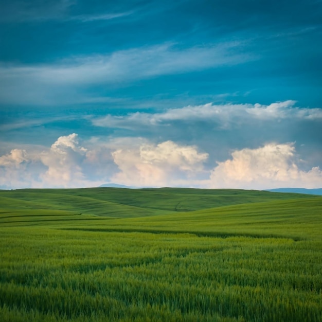 Blue sky ang green field background