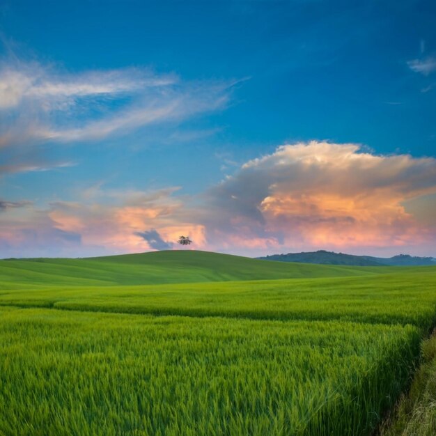 青い空と緑のフィールドの背景