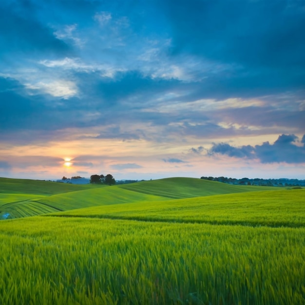 Blue sky ang green field background