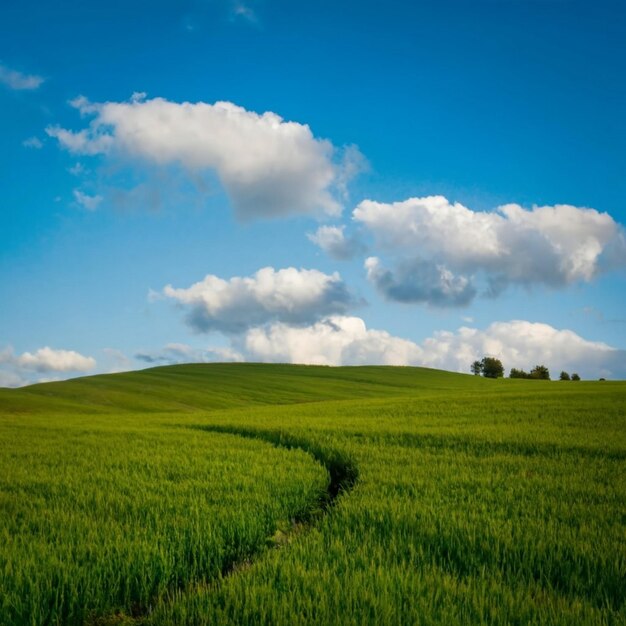 Blue sky ang green field background