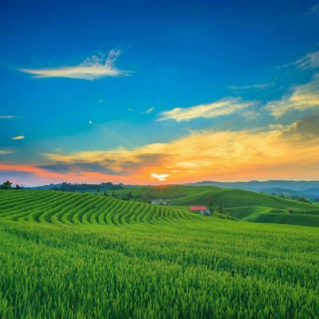 Blue sky ang green field background