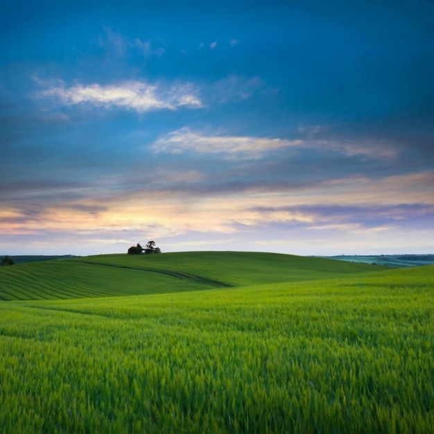 Blue sky ang green field background