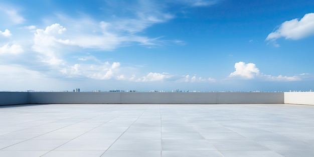 Blue sky background horizon with concrete floor