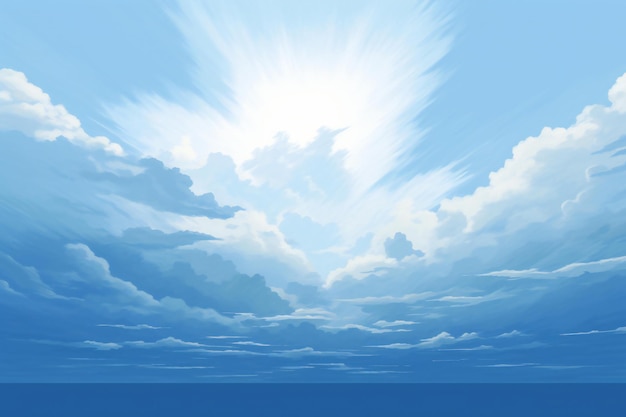 Blue sky background with clouds and sun