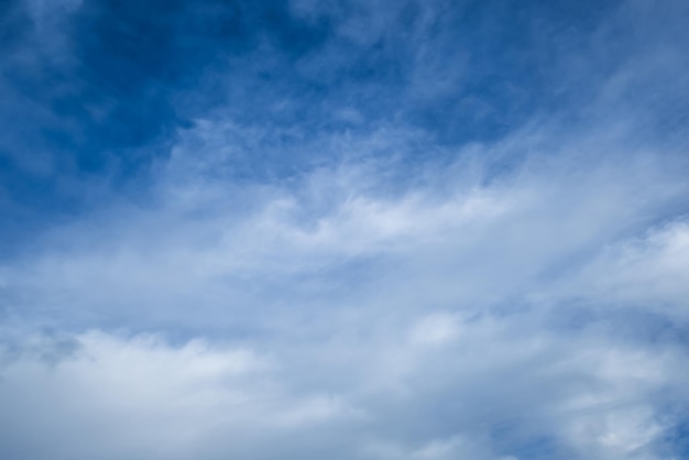 Blue sky background with tiny stratus cirrus striped clouds\
clearing day and good windy weather