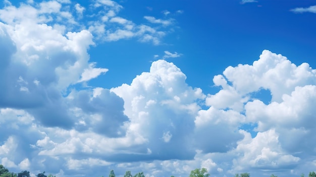 青空の背景に白い雲 青空に白い雲の積雲 生成AI