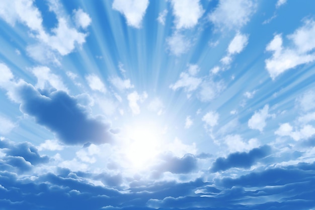 Photo blue sky background with white clouds and sun