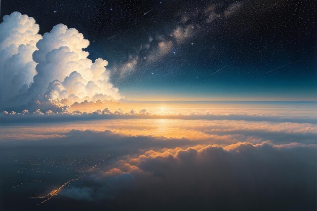 Blue sky city white clouds wallpaper background sky full of stars milky way overlooking