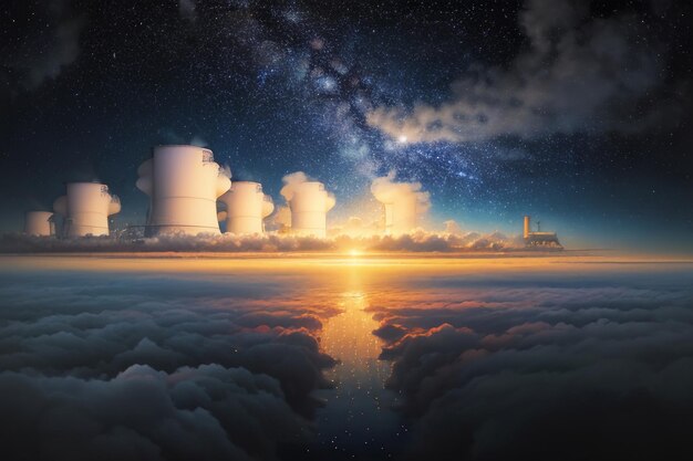 Premium AI Image  Blue sky city white clouds wallpaper background sky full of  stars Milky Way overlooking