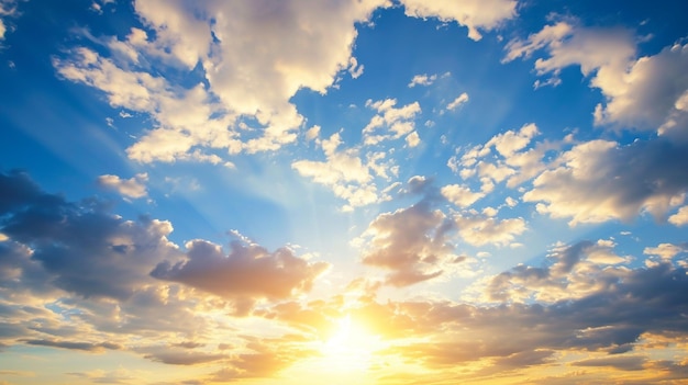 Blue sky clouds background Beautiful landscape with clouds and orange sun on sky Generative Ai