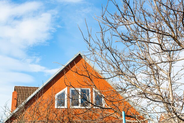 Blue sky and modern country house in spring