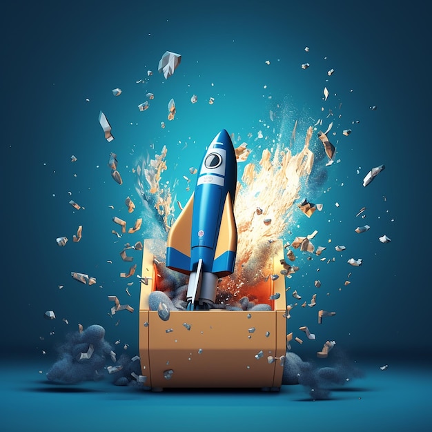 Photo blue sky ventures rocket taking off from inside a box