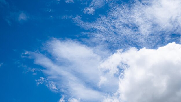 青い空と白い雲は背景として使用します空は明るい青で白い雲が散らばっています天と雲の自然画像は壁紙のバナーまたは背景として使用するのに最適です