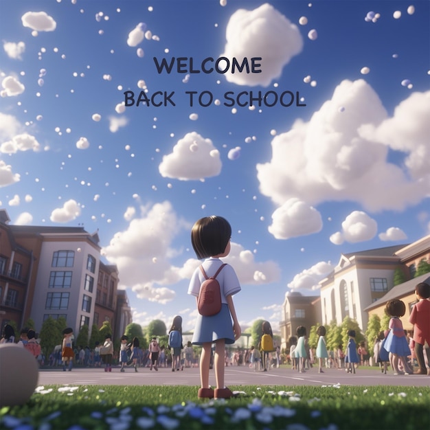 Blue sky and white clouds a child in school