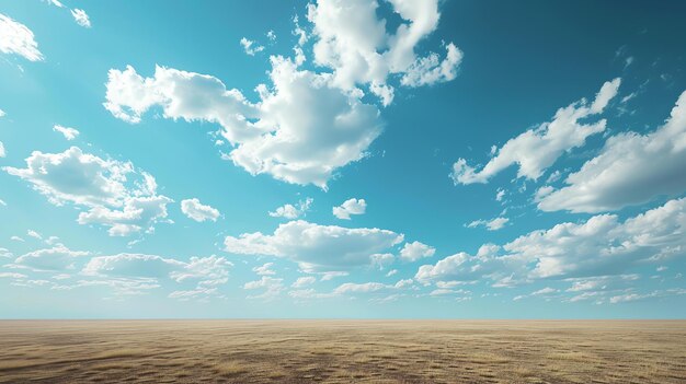Blue sky and white clouds over an empty desert landscape