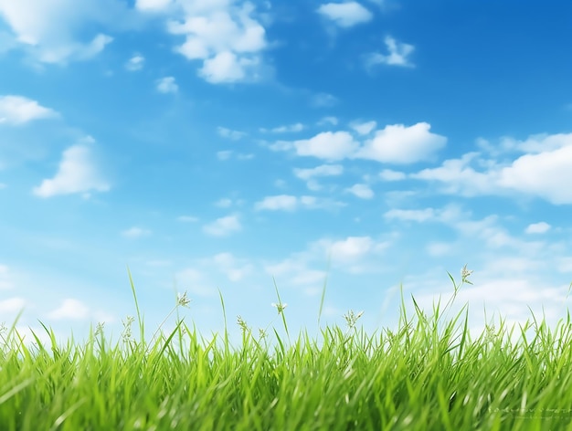 Foto cielo blu e nuvole bianche sopra l'erba
