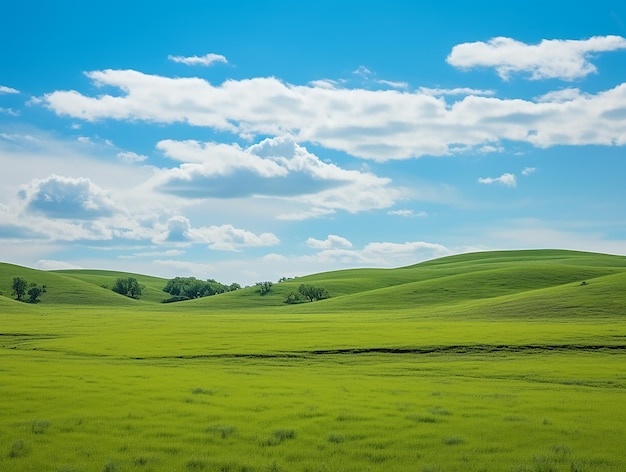 Blue sky and white clouds over the grassland