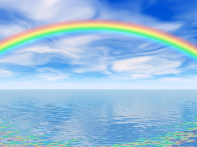 Blue sky white clouds rainbow background