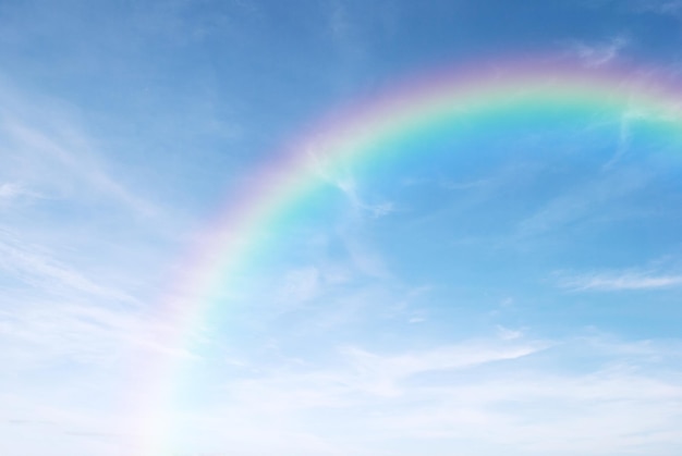 Blue sky white clouds rainbow sky background