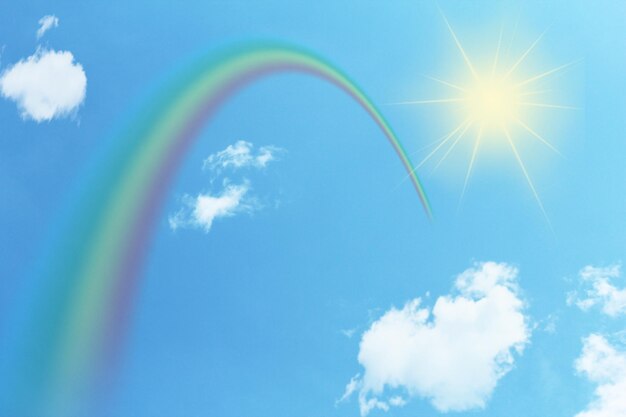 Blue sky white clouds rainbow sky background