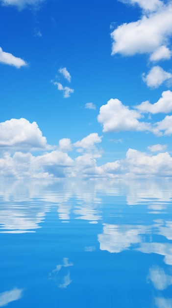 Photo blue sky and white clouds reflecting on the water surface