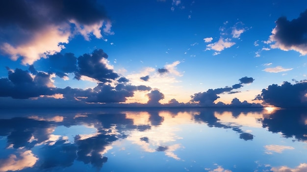 Photo blue sky and white clouds sunset reflection