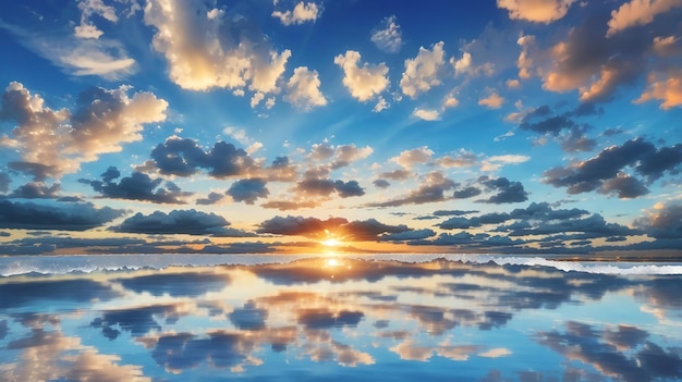 Blue sky and white clouds sunset reflection
