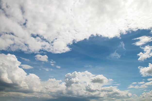 The blue sky and white fluffy clouds