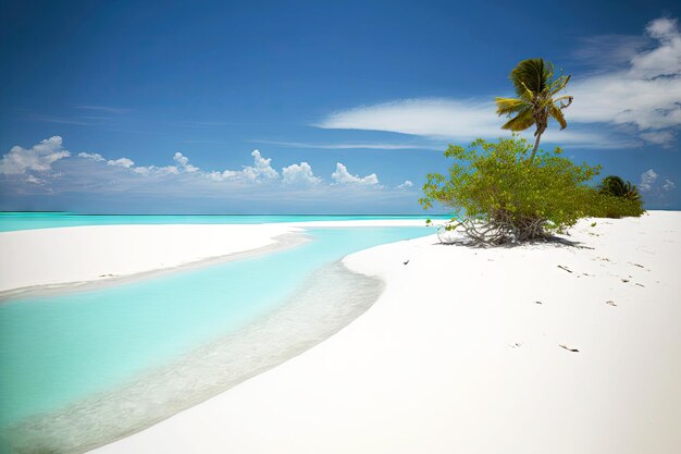 Blue sky and white sand on luxurious maldives tropical island