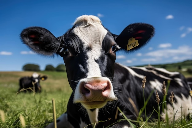 Blue sky with a black and white calf39s face