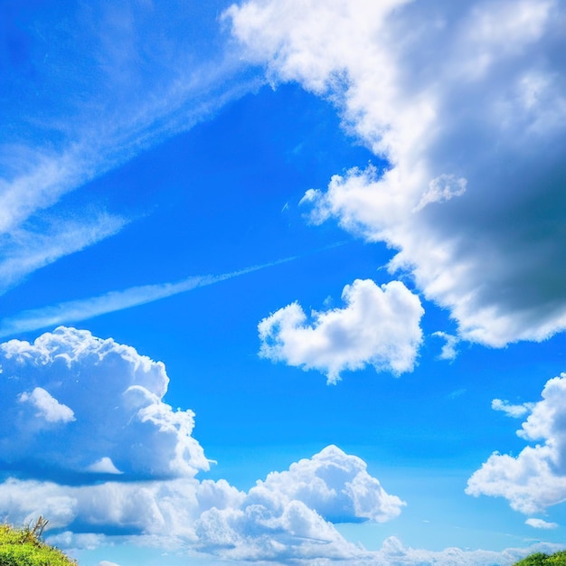 A blue sky with clouds and a blue sky with a few clouds