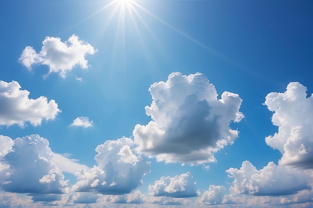 Голубое небо с облаками и ярким солнечным светом фото высокого качества