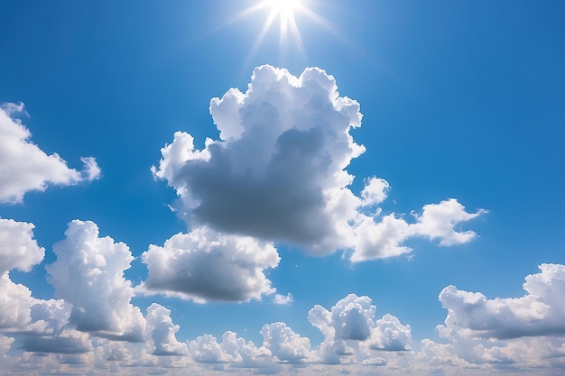 Blue sky with clouds and bright sunlight high quality photo