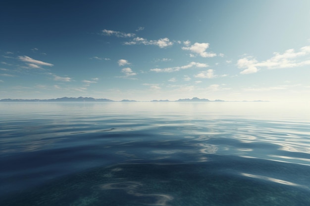 A blue sky with clouds and a calm ocean