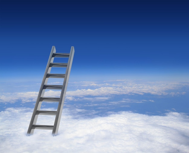 Blue sky with clouds and ladder way to success concept