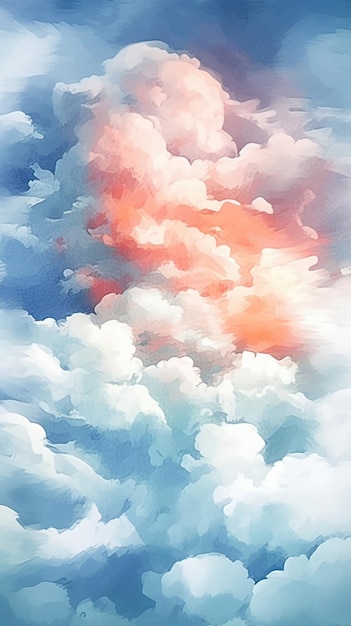 Голубое небо с облаками и розовым облаком