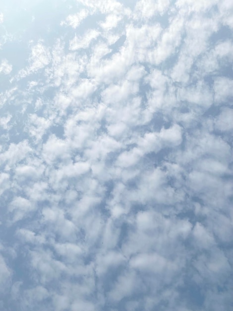 雲と飛行機が空にある青い空。