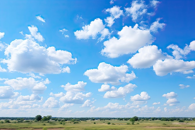 穏やかな色調で点在する雲と青い空の生成 IA