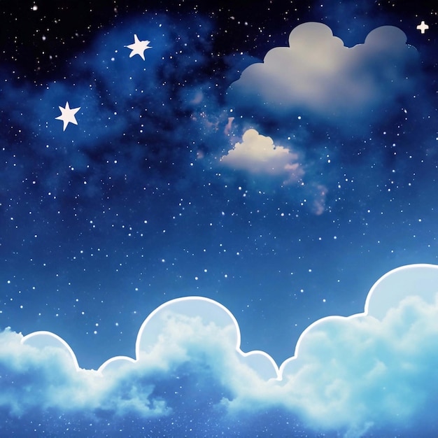 blue sky with clouds in starry night 3d illustrated