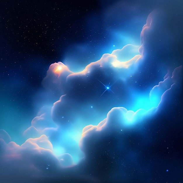 blue sky with clouds in starry night 3d illustrated