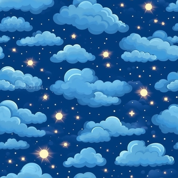 A blue sky with clouds and stars and a bright sun generative ai