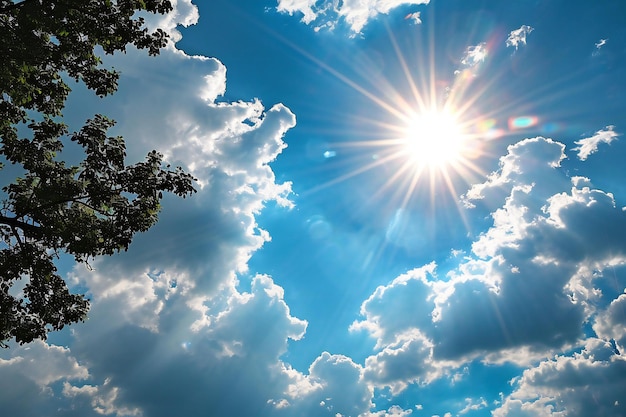 Photo blue sky with clouds and sun nature background sky with clouds and sun