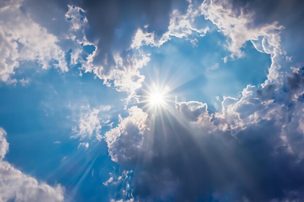 blue sky with clouds and sun shines