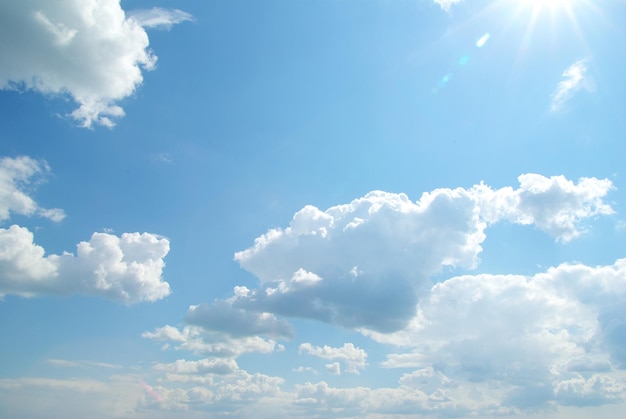 Blue sky with clouds and sun