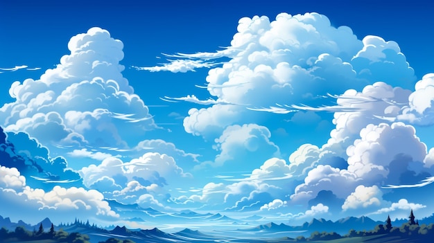 Синее небо с облачными векторными иллюстрациями